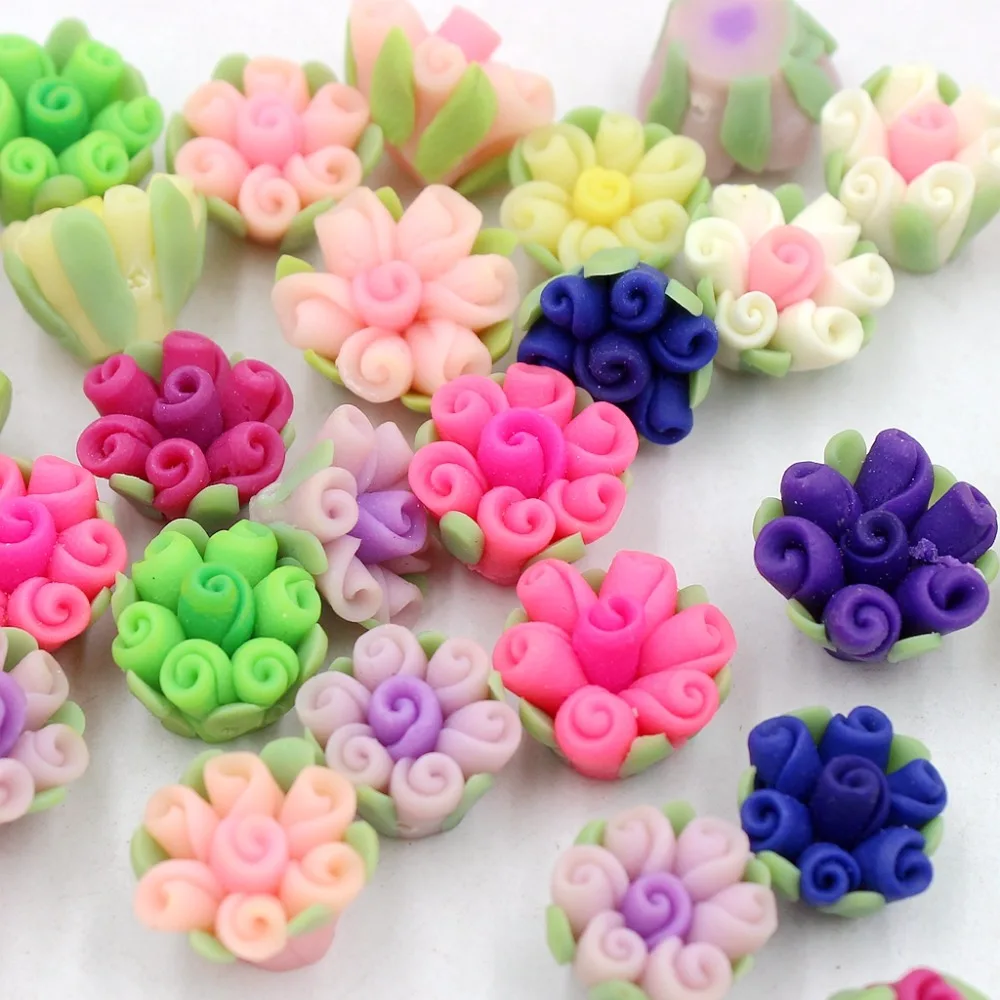 New Size 15mm Mixed random colors Polymer Clay Flower Design By ...