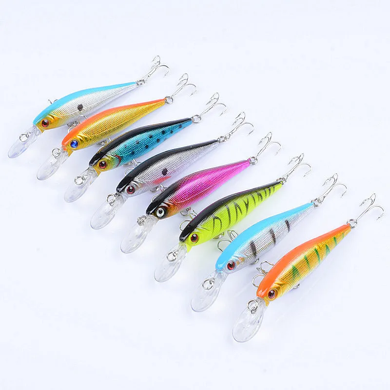 

8Pcs/Lot 10cm/9.6g long Tongue Minnow Striped Fishing Baits Lure Aritificial Plastic Lifelike Fishing Crankbait Hard Bait