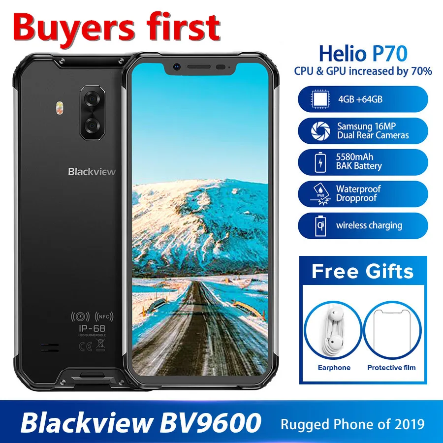 Новинка Blackview BV9600 IP68 водонепроницаемый мобильный телефон Helio P70 Android 9,0 4 Гб+ 64 Гб 6,2" 19:9 AMOLED 5580 мАч смартфон