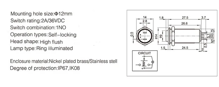 metal push button HY12-D6 dimension