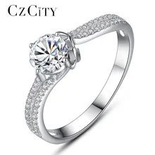 CZCITY Wedding Rings for Women Tiny CZ Paved with 1 Carat Cubic Zircon 925 Sterling Silver