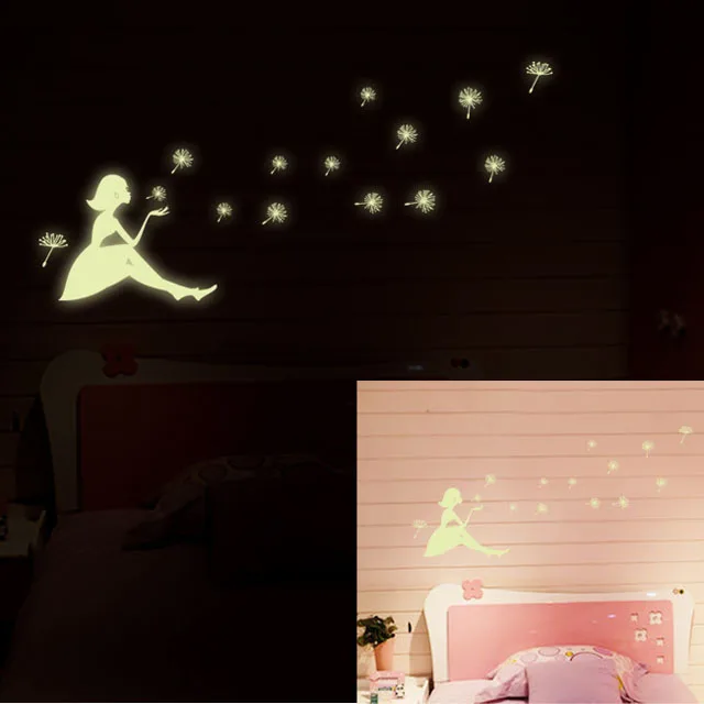 

[Fundecor] DIY dandelion Girl Luminous wall sticker for kids rooms baby children bedroom decal mural home decor glow in the dark