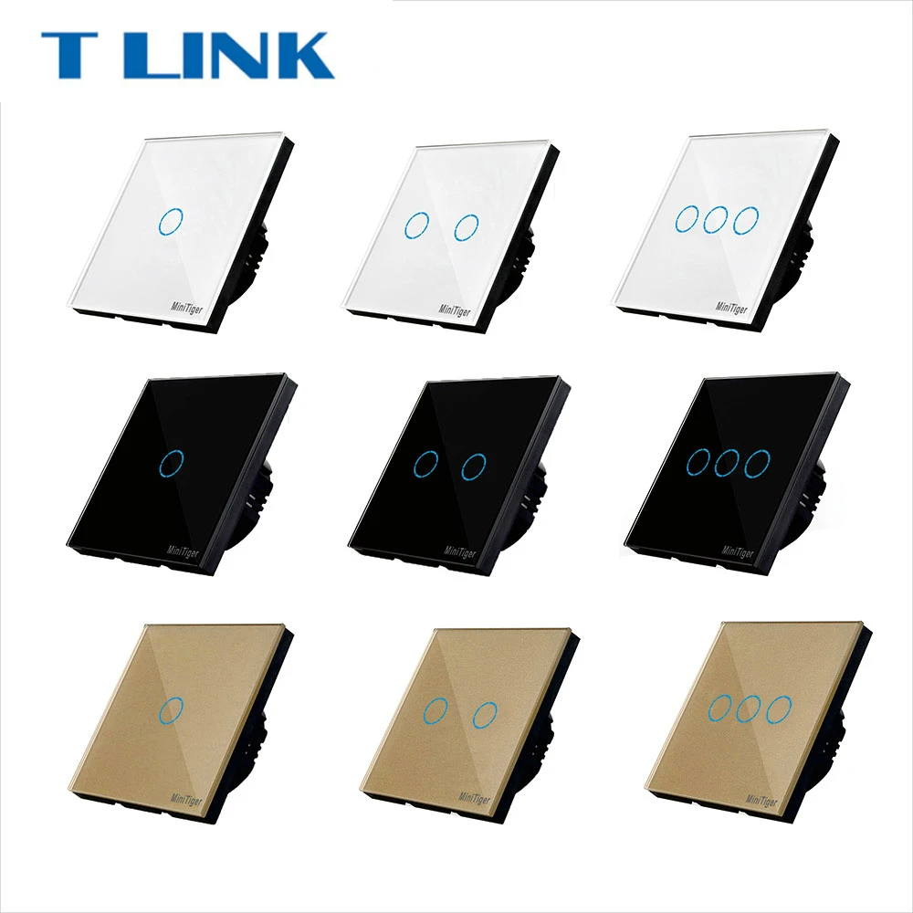 TLINK Touch Switch EU Standard 1 Gang 1 Way Black Gold White Wall Light Touch Screen