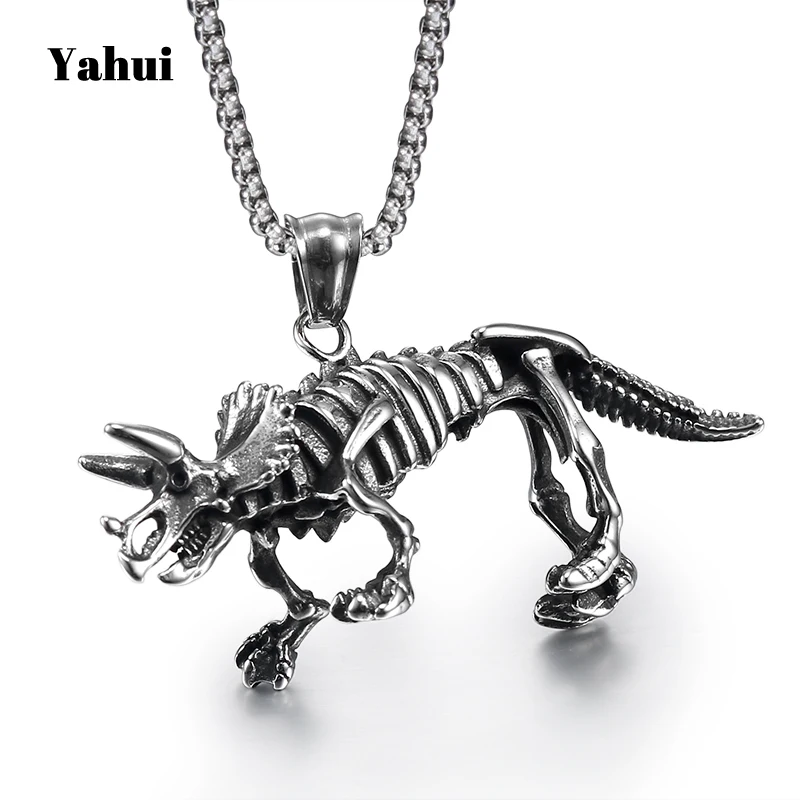 

YaHui stainless steel vintage silver dinosaur men's power necklaces & pendants best friends pendant jewelry accessories chains
