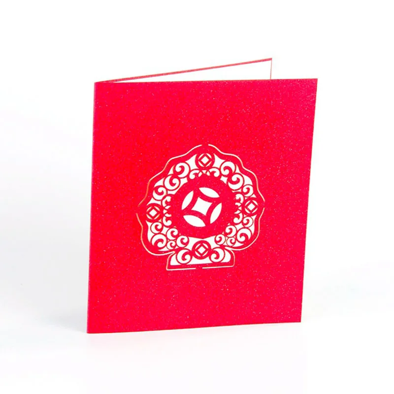  3D Laser Cut Handmade Chinese God of Wealth Paper Invitation Greeting Cards PostCard Festival Bless - 32795147038