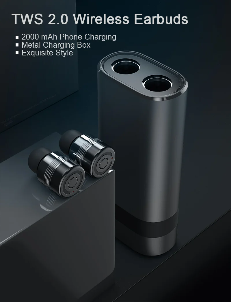 TOMKAS Wireless Headphones Tws Bluetooth Earphones True Stereo Earbuds Sport Headset with 2000mAh Power Bank for iPhone Xiaomi (2)