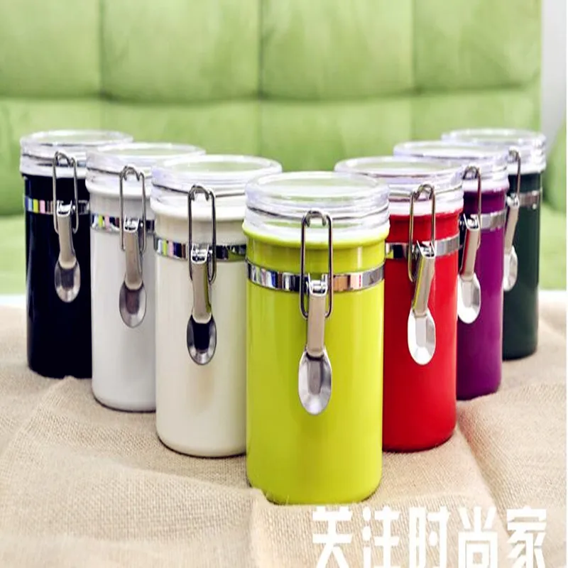 

2017 Rushed Promotion Army Green Chocolate Orange Plum Mason Jar Stainless Steel Storage Boxes Tea Coffee Milk Powder Bin