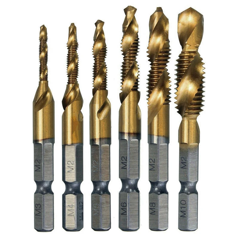 

6Pcs HSS 6542 Titanium Coated M3-M10 Combination Hex Bits Tap Set Kit