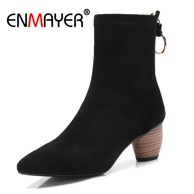 Talons Carré 40 Taille green Black Enmayer Zipper En pink Dames Femmes Suédé Noir Med Bottines 34 Bout Grande Cr863 Cuir Mode Bottes xYAP5wntqP