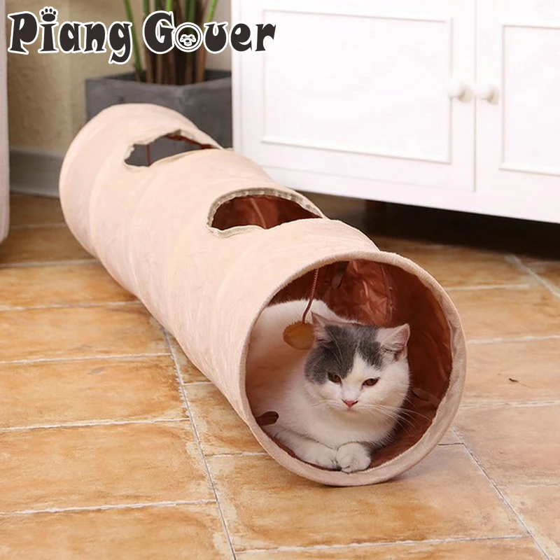 

120cm Pet Tunnel Long 2 Holes Cat Puppy Rabbit Teaser Funny Hide Tunnel Toys With Ball Collapsible Cat Tunnel