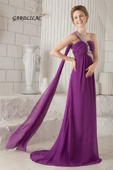 

2019 New One-Shoulder Long Prom Dresses Beaded Handmade Chiffon Formal Dresses Actual Images Party Vestido Longo