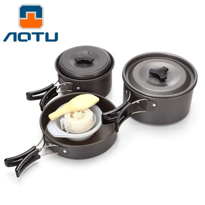 Auto Portable Camping Pot Pan Set de aleación de aluminio al aire libre vajilla utensilios de cocina herramienta para Picnic barbacoa 3 unids/set