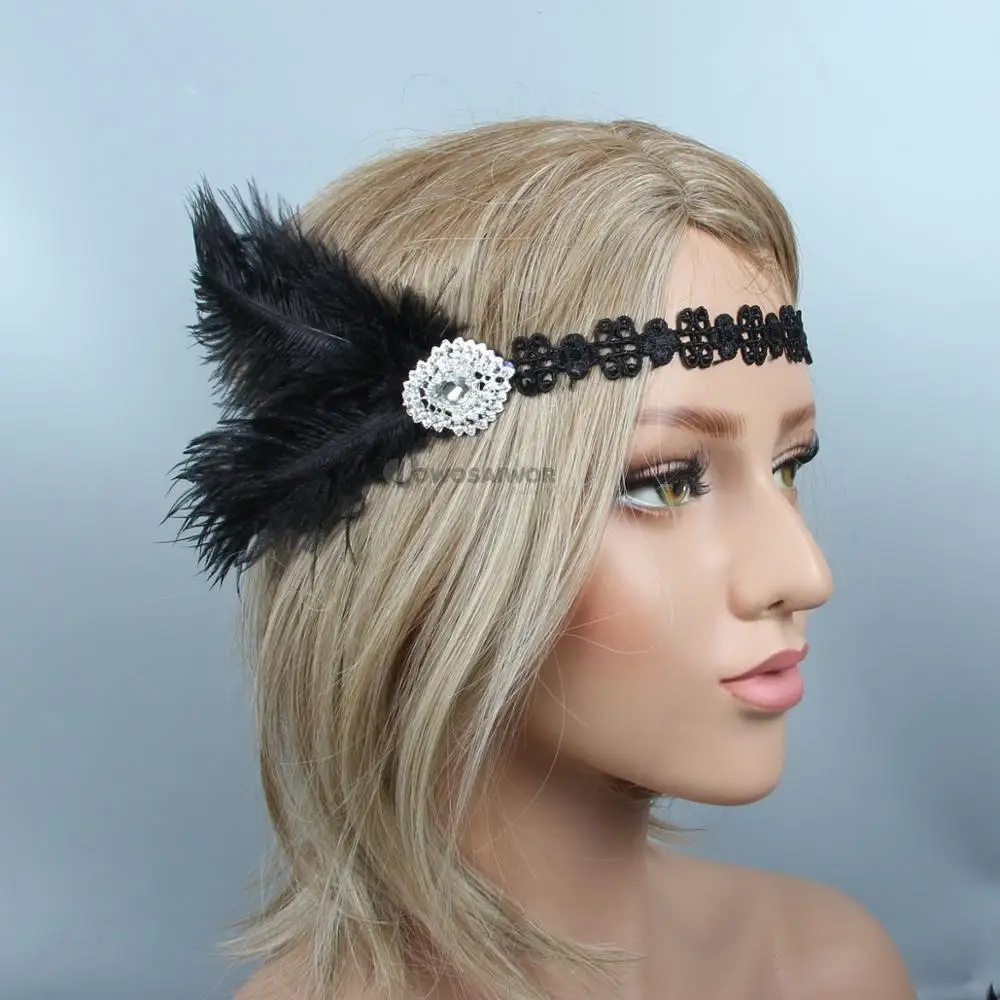 Fashion Black Feather Gatsby Flapper Headband Great Gatsby