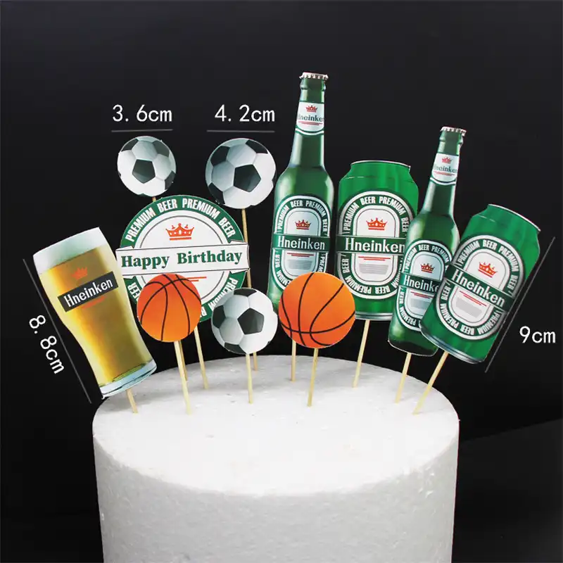 Decor A Dessert Pour Fete D Anniversaire 1 Ensemble De Gateaux Glaces De Football De Basket Ball Biere Cola Piquets De Toppers De Cupcakes A Faire Soi Meme Aliexpress