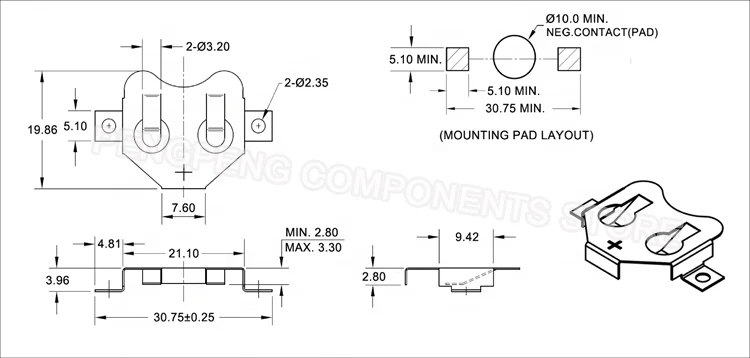 50 шт./лот SMT SMD монетница CR2032 CR2025 Батарейный держатель батарейный фиксатор разъем|