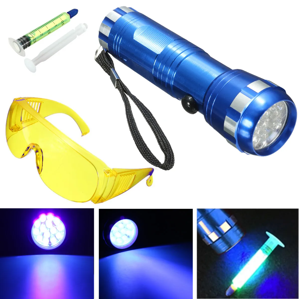 

1 Set Leak DetectorTest Kit A/C Automotive Fluid Gas LED UV Flashlight Glasses Fluorescent Auto Car Air Conditioning Repair Tool
