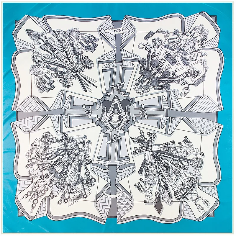 

POBING 2018 New Arrival 100% Silk Scarf Euro Chain Print Neckerchief Women Scarves&Wraps Big Hijab Square Scarves Silk Bandana