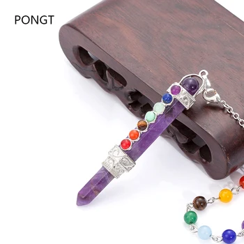 

Natural stones Pencil Point Pendulum for dowsing 7 Chakra Wand Reiki quartz crystal pendant pendulo Meditation Spiritual Gift
