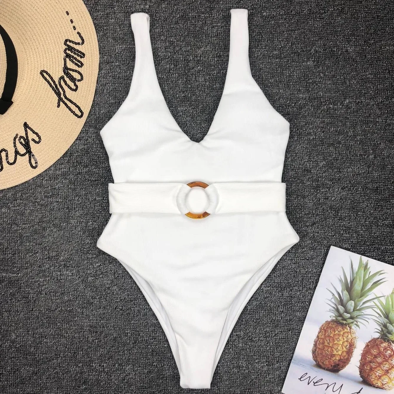 Maillot De Bain Badpak купальник женский сексуальный однотонный Цельный купальник металлический купальник с поясом Купальник для женщин