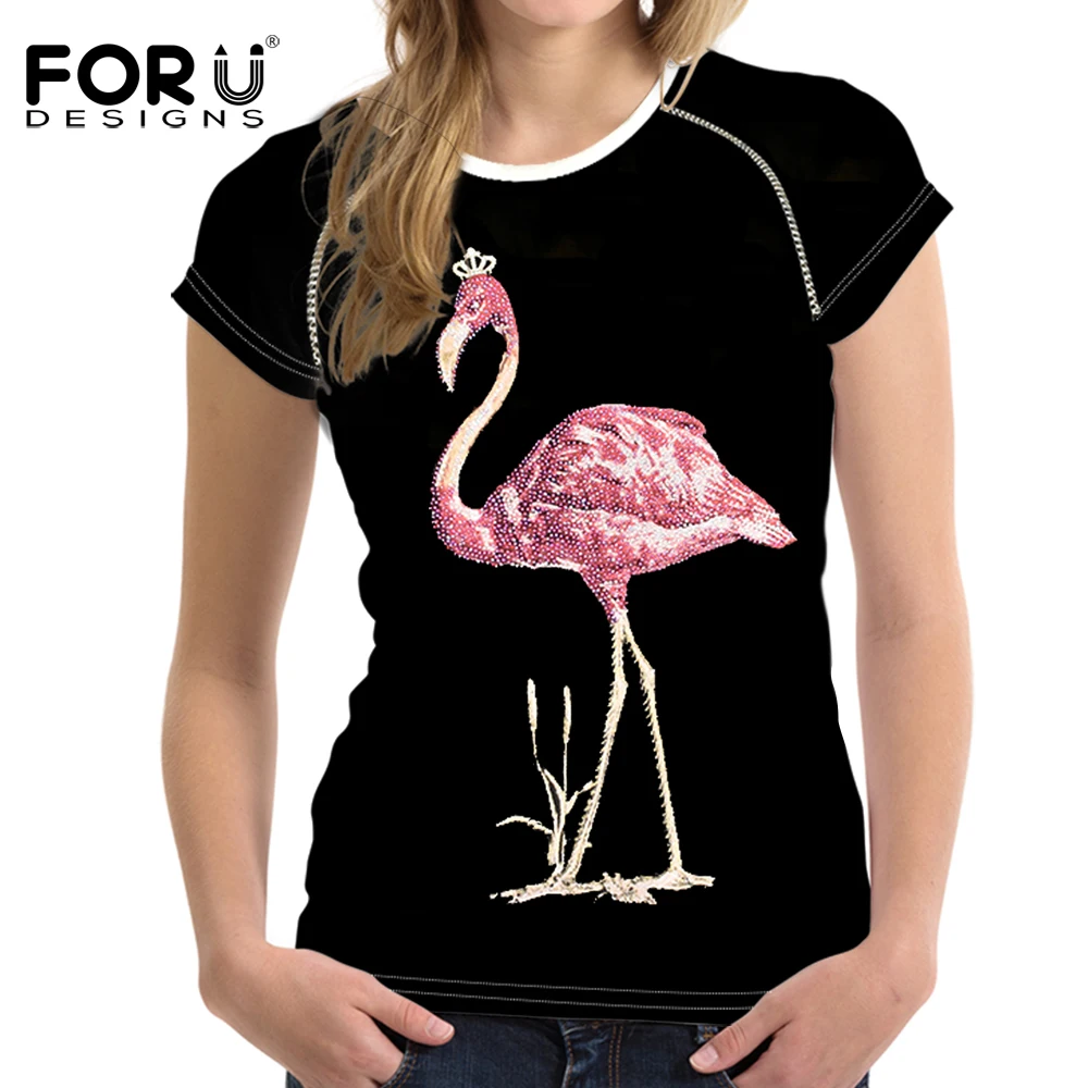 FORUDESIGNS/модная футболка женская с принтом большой птицы Повседневная футболка Черная Элегантная футболка женская одежда брендовая