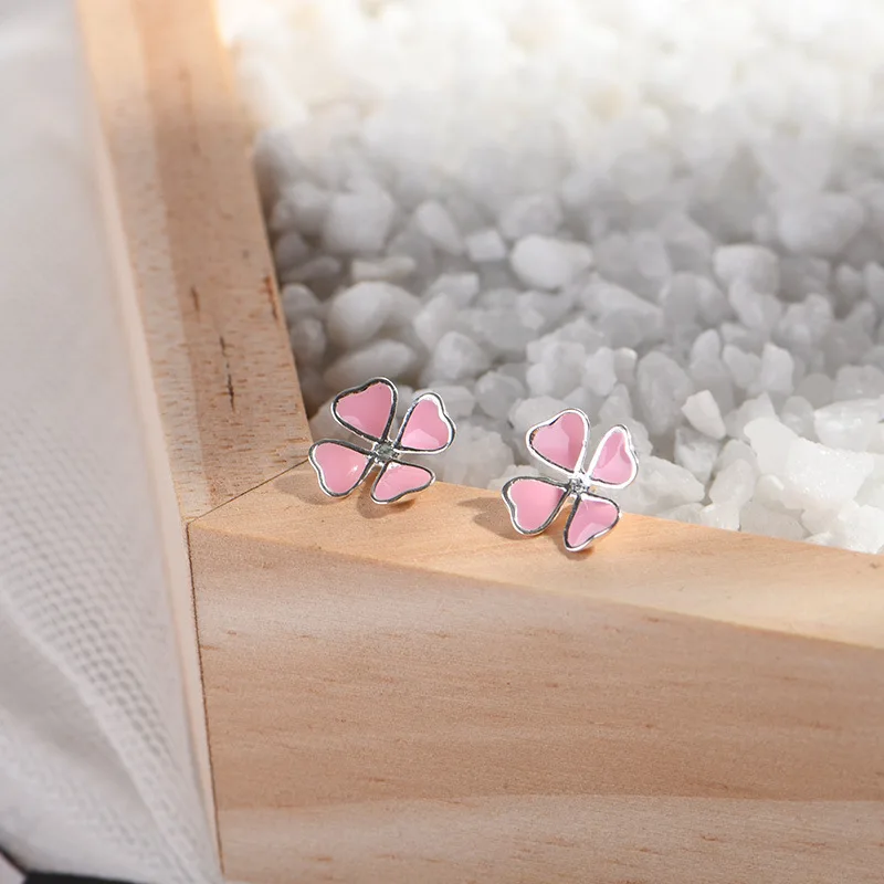 Lidavi, День Святого Валентина, 925 пробы, серебряная эмаль, счастливый клевер, сердце, серьги-гвоздики для женщин, девушек, модное ювелирное изделие VES6210