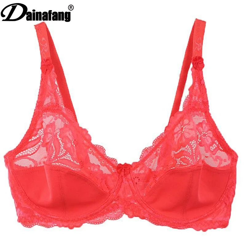 Large Size Thin Breathable Fashion Lace Sheer Bra 3/4 Cup Sexy Lingerie ...