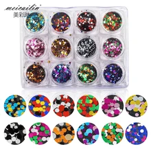 12Pcs/set Mixed Colors Round Sugar Nail Glitter Thin Paillette Nail Art DIY Colorful Dot Shapes Glitters Nails Decorations Tools