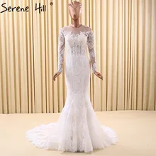 Long Sleeves Mermaid Tulle Vintage Wedding Dresses Beading Sequined Fashion Bridal Gown Robe De Mariee 2017 Real Photo