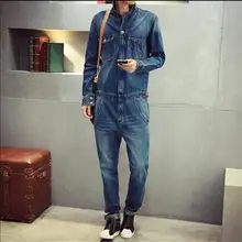Новинка, Мужская винтажная верхняя одежда из джинсовой ткани, облегающие брюки, джинсовый комбинезон, комбинезоны, костюмы диджея певца
