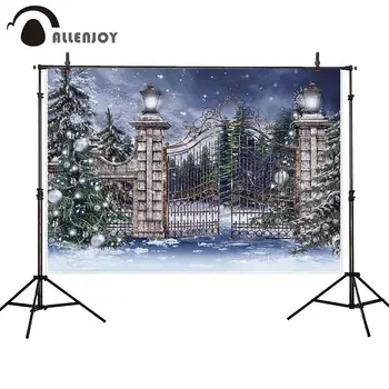 

Allenjoy photography backdrop christmas gate pine tree vintage winter night snow background photobooth photocall fabric studio