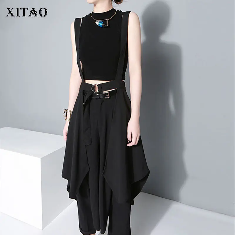 

T XITAO Off Shoulder Strapless Skirt Women Korea Fashion New Irregular Wild Joker Patchwork Pleated Elegant 2019 Casual ZLL4142