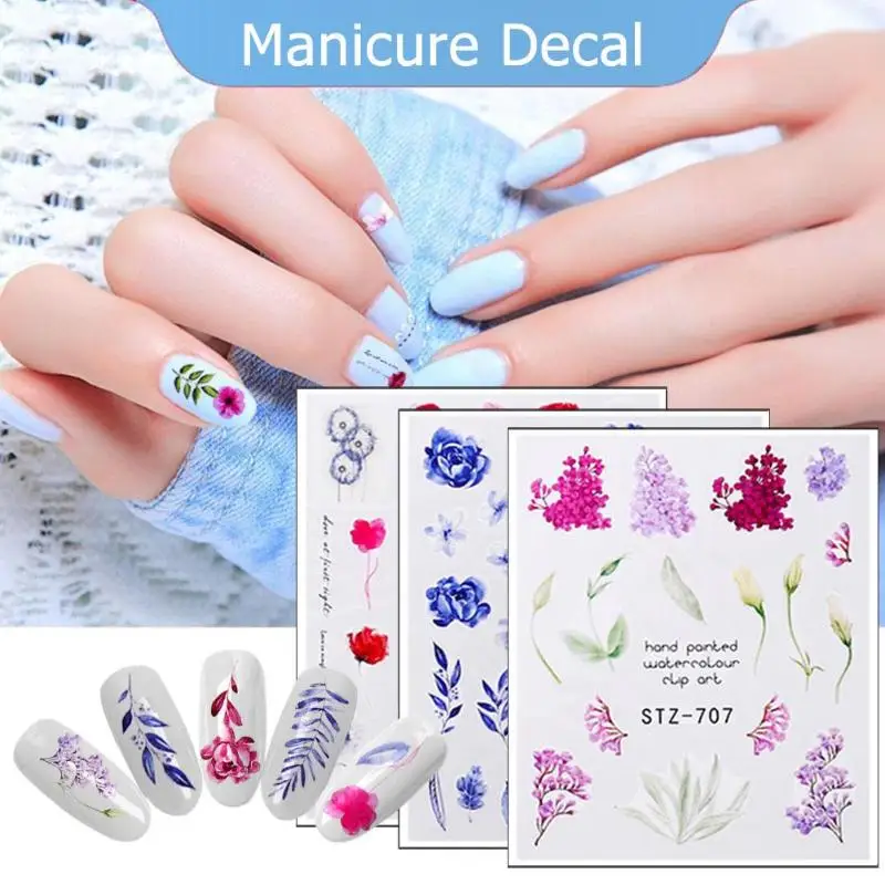 24 шт акварельные цветочные наклейки для дизайна ногтей DIY маникюрные наклейки для переноса воды
