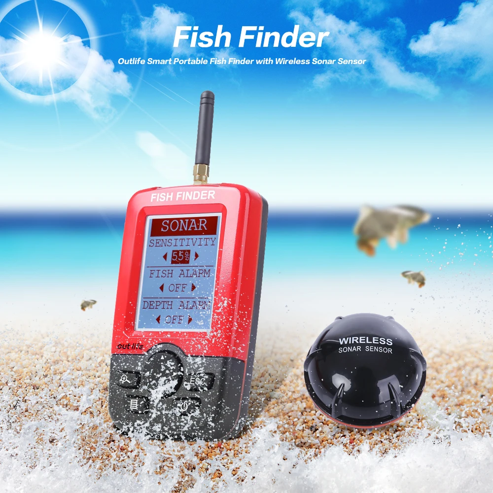 Outlife الذكية استشعار السونار الاسماك المكتشف lcd عرض مع 100 متر اللاسلكية السونار fishfinder محمولة ل بحيرة الصيد البحري