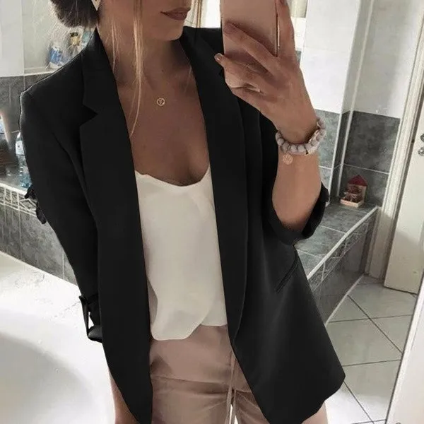 

Women's Coats Large Size Lapel Long Sleeve Solid Color Open Short Cardigan Work Office Coat 7.17