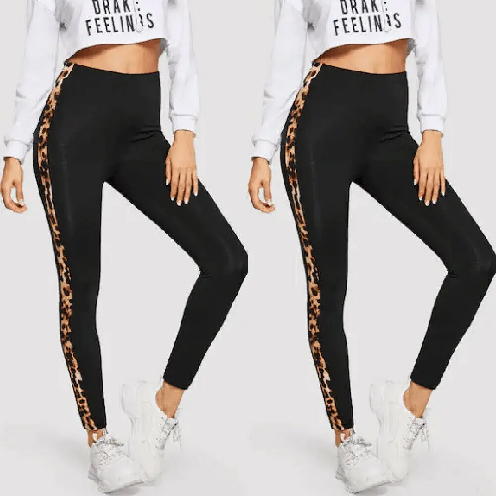 

2019 New Women Pants Stretch Leopard Leggings Gym Sports Running Fitness Pants Elastic Trousers Femme