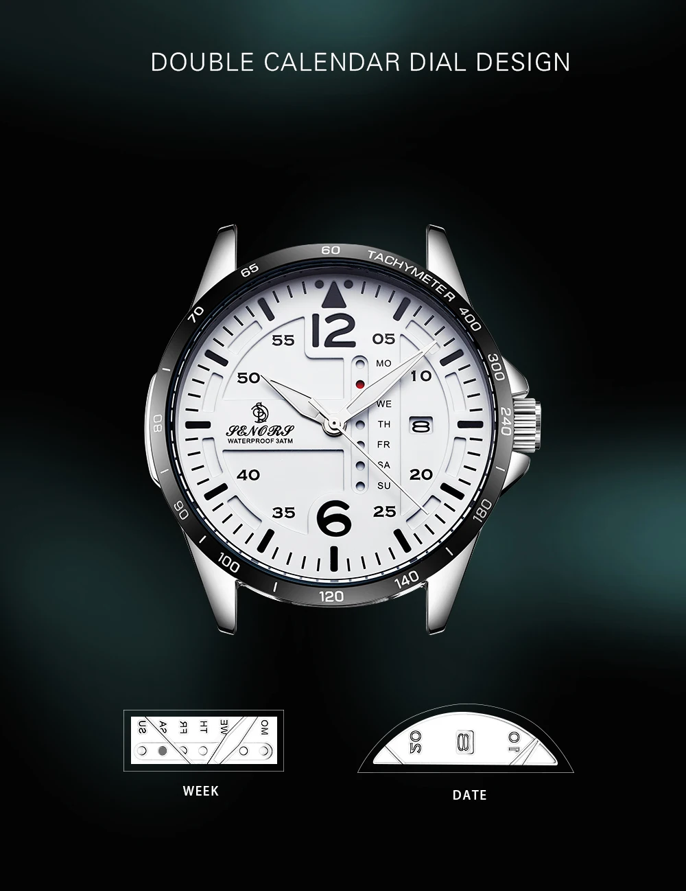 SENORS мужские часы кварцевые спортивные часы Водонепроницаемый Кожаный ремешок Военные часы Авто Дата и неделю роскошные мужские наручные