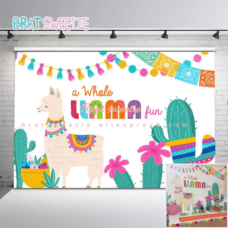 

7x5ft Pink Llama Party Backdrop Mexican Theme Alpaca Baby Shower Birthday Party Photography Backdrops Cactus Photo Background