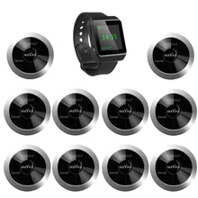 SINGCALL Paging System for guests and waiters or waitress to call, restaurant call button,10 two-keys buttons and APE6800 watch