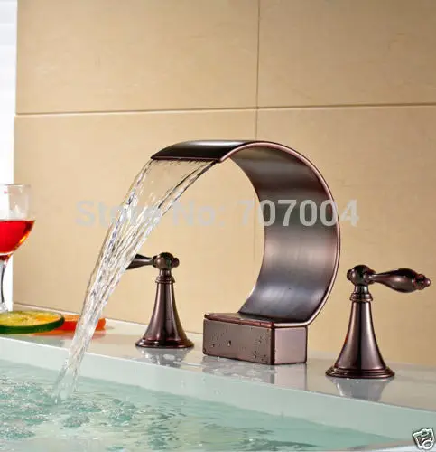 Wholesale and Retail Oil Rubbed Bronze 3 Holes Waterfall C Shape Spout Basin Faucet Basin Mixer