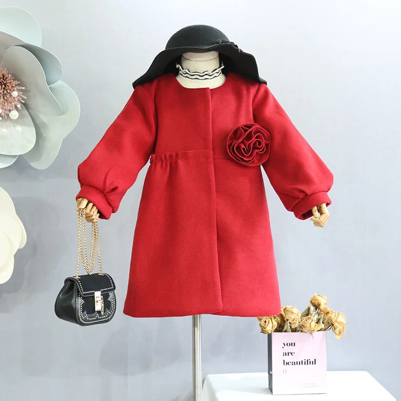 

Girls autumn and winter coat coat 2018 Korean version of the sweet three-dimensional flower wool coat quilted thick coat