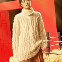 100% шерстяной, ручной работы водолазка витой вязать для женщин уличная Свободные толстый пуловер свитер один и более размеры