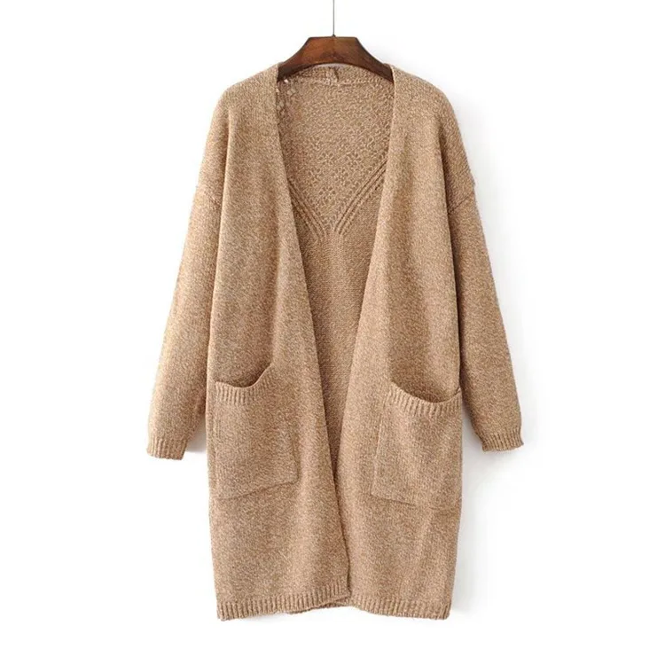 

LOGAMI New Arrival Cardigan Women Long Knitted Grey Navy Blue Kahaki Cardigans Autumn Winter Sweater