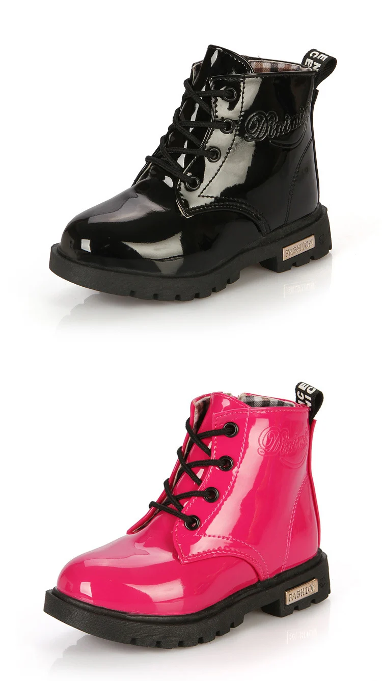 JUSTSL/осенне-зимняя модная обувь для мальчиков и девочек; уличные детские кожаные ботинки из искусственной кожи; качественные ботинки martin; размеры 21-36