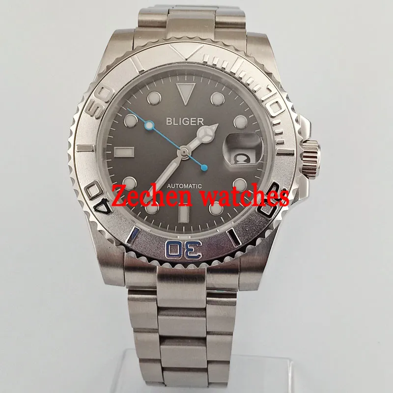 

40mm Bliger Grey Dial Luminous Sapphire Automatic Steel Men's Casual Wrist Watch white be