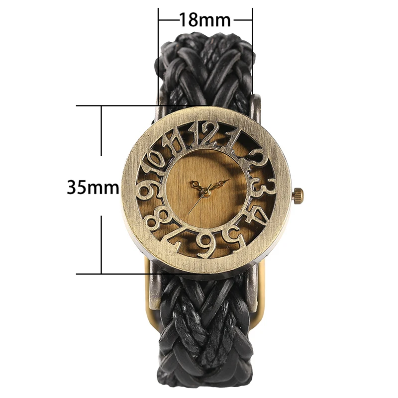 Стимпанк полые циферблат кварцевые наручные часы женские Скелет Черный Коричневый вязаный браслет женские часы reloj mujer