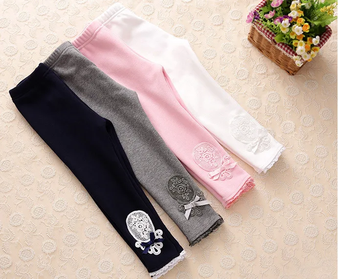 Baby Girls Leggings Lace Embroidery Autumn Winter Trousers Solid Color Plus Velvet Warm Girl