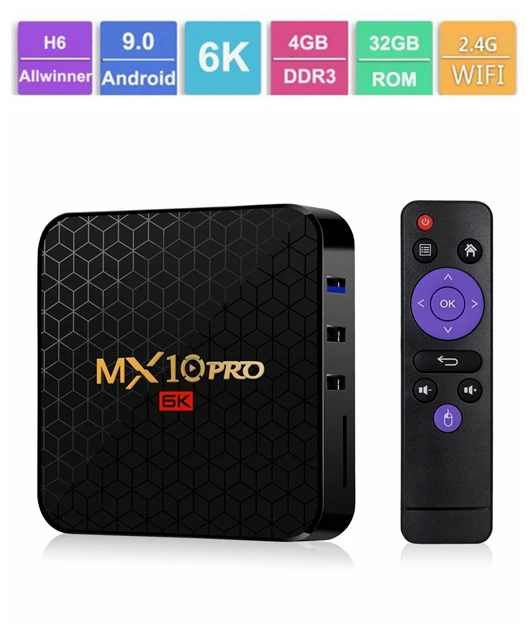 

MX10 Pro TV Box Android 9.0 Allwinner H6 Quad Core 4GB 32GB 64GB 2.4G WiFi USB3.0 Support 6K*4K H.265 VP9 Smart Media Player