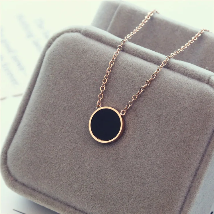 

Famous Brand New Stainless Steel Jewelry Never Fade Choker Necklace Black Round Pendant Necklace For Gift