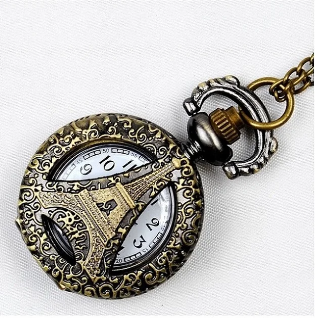 Small Bronze HOLLOWED EIFFEL TOWER POCKET WATCH Women Paris Vintage