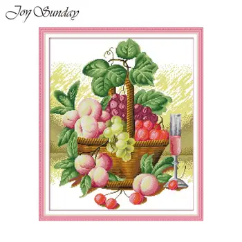 

Joy Sunday Rich Fruit Basket Cross Stitch Pattern 11CT 14CT Counted Ptinted on Canvas DIY Handwork DMC Embroidery Needlework Set